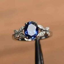2.30Ct Oval Cut Lab Created Blue Sapphire Solitaire Ring 14K White Gold Plated