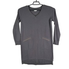 Womens Gray J. Jill Tunic Sweatshirt Zip Pockets V Neck Textured Long Sleeve S