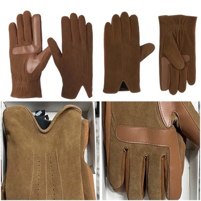 Isotoner Brown Medium Men Gloves Genuine Suede Smart Touch 4-Way Stretch New NWT
