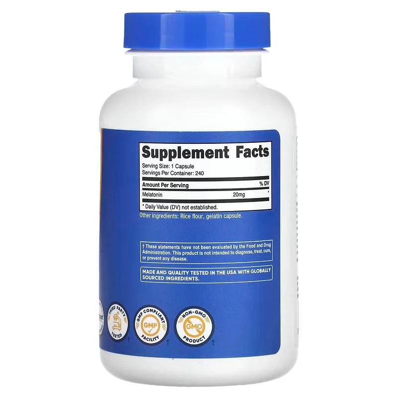 Melatonina 20 Mg 240 CAPS, Envío 24/72 H, Dietary supplement, Nutricost - Image 2 of 2