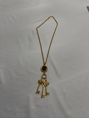 Joan Rivers Vintage Gold Tone Key & Intaglio Statement Necklace Signed