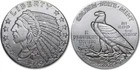 Lot of 2 - 1/10 Oz Incuse Indian Silver Round