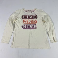 Life Is Good Shirt Womens Medium Cream Live And Give Graphic Tee Long Sleeve