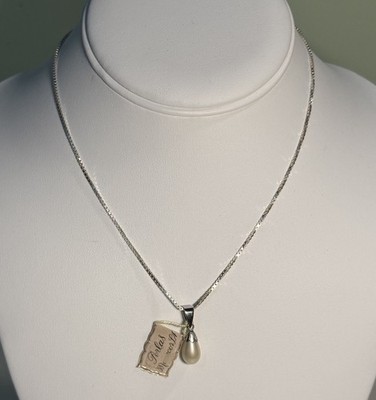 Joya Pearl Pendant Necklace 925 Sterling Silver Box Chain Manacor Mallorca Spain