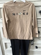 Nike Boys 2-Piece Outfit Set Logo Long Sleeve Crew Tee Pants Size 7 8Q0801-X0L