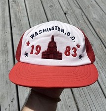 VINTAGE 1983 WASHINGTON DC TOURIST SNAPBACK HAT TRUCKER RED 80s FOAM