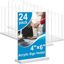 Acrylic Sign Holder 4x6 Inches 24 Pack, Double Sided Clear Display Stand Tabl...