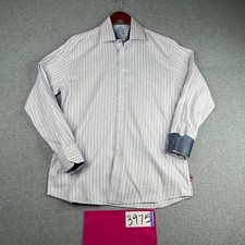 English Laundry Shirt 16 White Blue Striped Flip Cuff Button Up Long Sleeve Mens