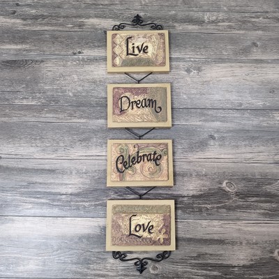 Vintage Home Interior Plaques ''Live, Dream, Celebrate, Love'' 4 Piece Wall Set 