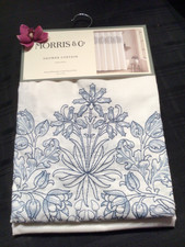 William Morris Co Embroidered Hyancinth Blue Floral Shower Curtain Cotton NEW