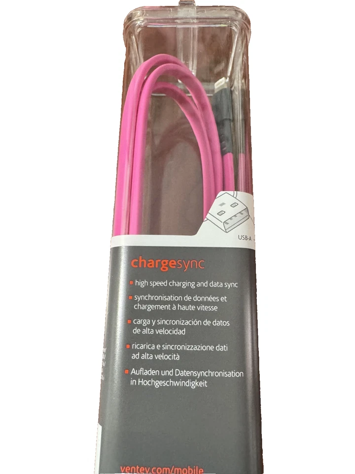 Ventev ChargeSync Lightening Flat Cable Tangle-Free - 3' - Pink - Image 2 of 3