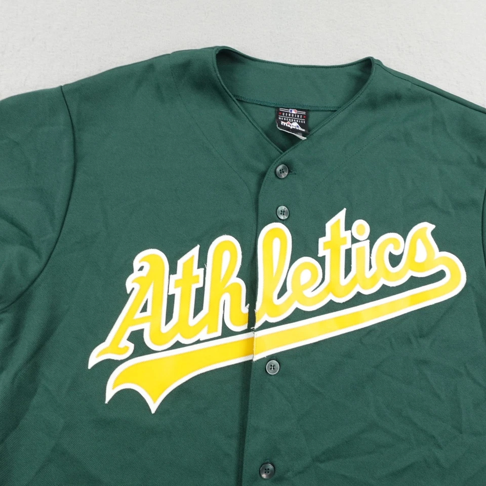 Camiseta masculina Oakland Athletics verde média beisebol da liga principal de beisebol Majestic botão para cima A's - Imagem 2 de 4