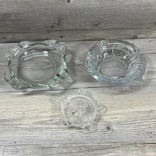 Lot of 3 Vintage Clear Glass Round Ashtray MCM Mid-Century Floral Cut