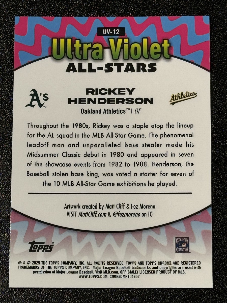 2025 Topps Chrome #UV-12 Rickey Henderson Refractor ULTRA VIOLET