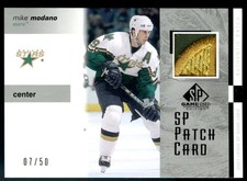 2002 SP GAME USED LOGO PATCH CARD #P-MM MIKE MODANO #/50 HOF DALLAS STARS