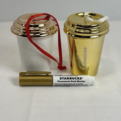 Starbucks Christmas 2013 Create Your Own To-Go Cup Gold Lid + Full Gold Ornament