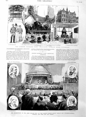 Alter antiker Druck 1886 John Dillon Court Dublin Gordon Stanley Liverpool 19.