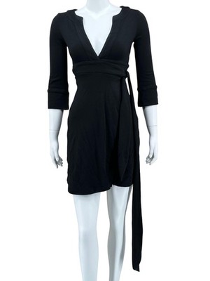 Diane von Furstenberg Dress Womens Black 100% Wool Wrap Mini