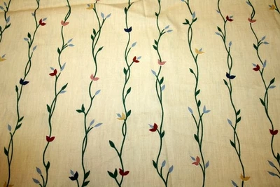 STRIPES OF VINES AND FLOWERS ON TAN FROM WAVERLY - 100% COTTON FABRIC - Image 1 of 4