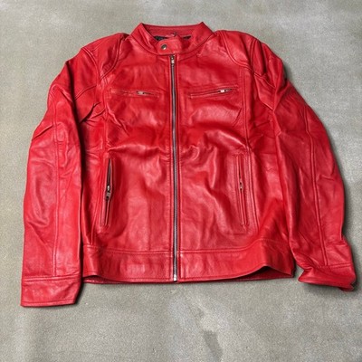 Cafe Racer Leather Jacket Mens XS Red Motorcycle Biker Vintage Style Moto