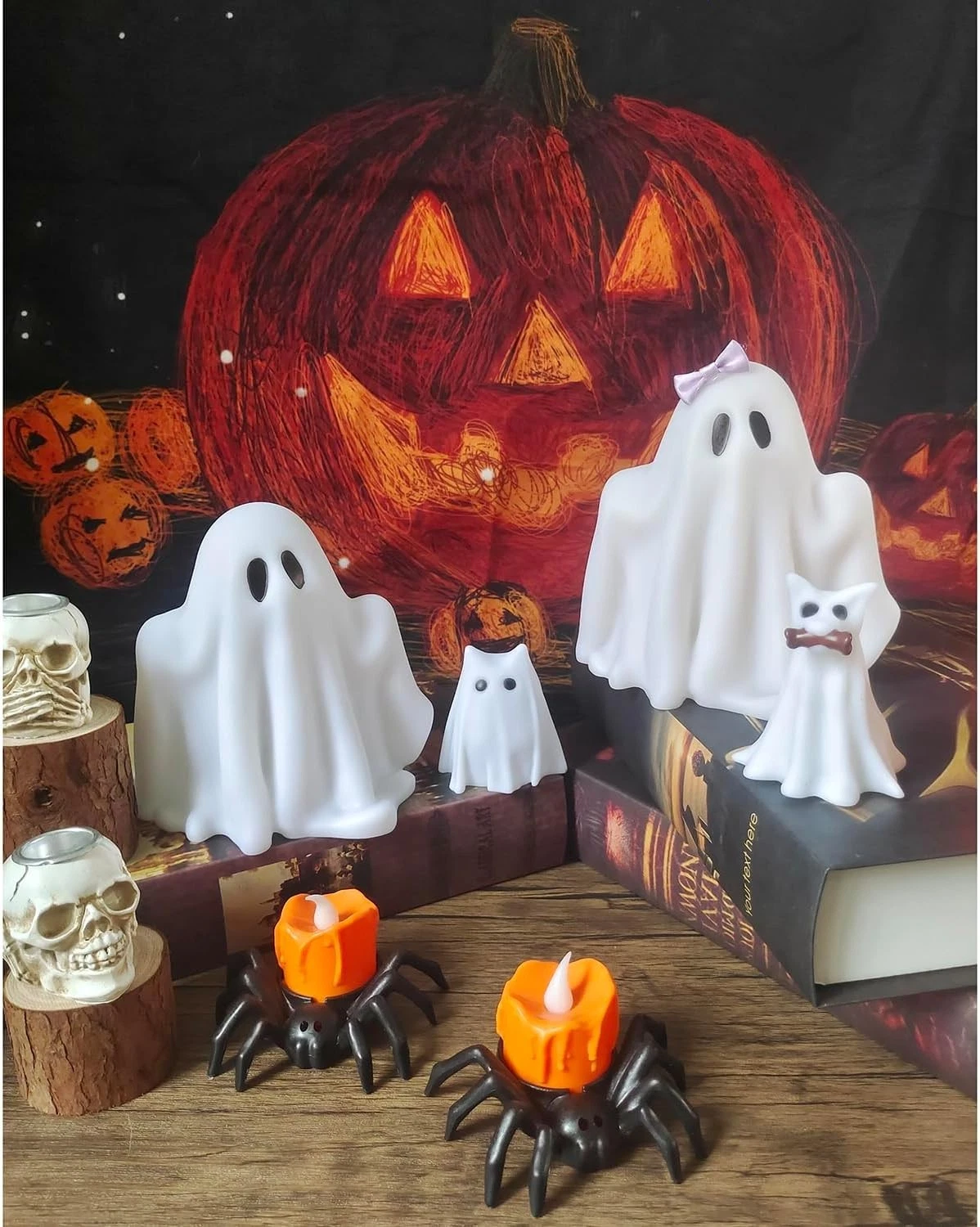 Halloween Decorations Indoor,Ghost Decor, Light Up Ghosts Kit Set of 4,Friendly