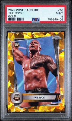 2025 Topps Chrome WWE The Rock #10 Gold Sapphire /50 PSA 9