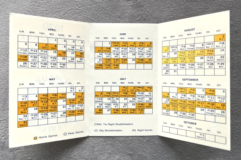 1970 Milwaukee Brewers Schedule: 1st Year Back in Major League Baseball - Image 3 of 3