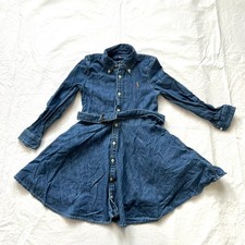 Ralph Lauren dress Belted Cotton Denim Shirtdress Girls size 5 blue long sleeve