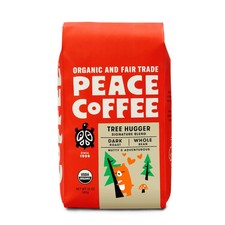 Peace Coffee Organic Dark Roast Whole Bean Coffee, Tree Hugger 12oz, BB 4/16