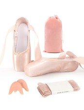 Pink Ballet Pointe Shoes For Girls Women With Toe Pads Dance Footwear Slippers