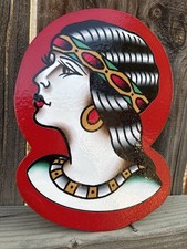 American Traditional Tattoo Flash Indian Lady Hand Made Shop Sign Tattoo Shop