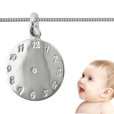 FACHHANDEL-DIREKT Baby Taufe Kinder Geburts Taufuhr mit Name Datum Uhrzeit Gravur mit Silber Kette