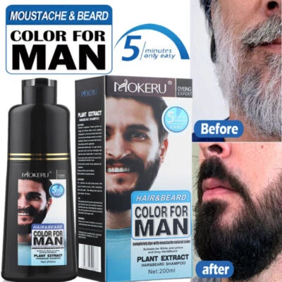 Mokeru Beard Hair Dye Shampoo Natural Darkening Men Mustache Black Color Shampoo
