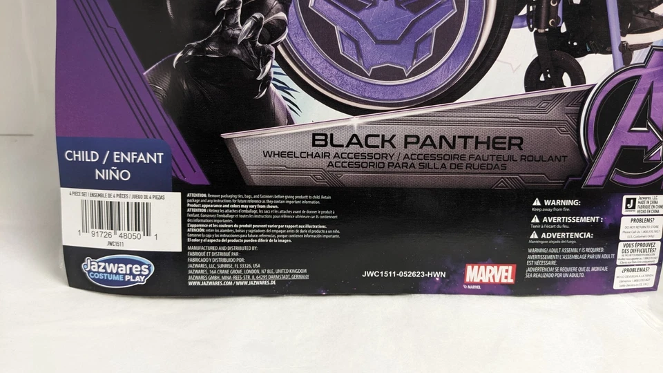 Juego de 4 piezas de disfraz de funda para silla de ruedas para niños PANTERA NEGRA Marvel Halloween Jazwares Foto 3 de 4