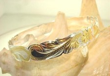 10MM BL 2T YELLOW GOLD PLATED 925 STER SILVER HAWAIIAN HERITAGE SCROLLS BANGLE