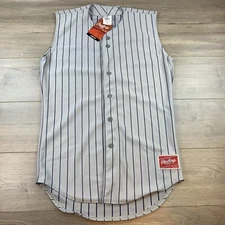Vintage NWT Rawlings Baseball Jersey Men’s Medium Gray Striped Sleeveless Blank