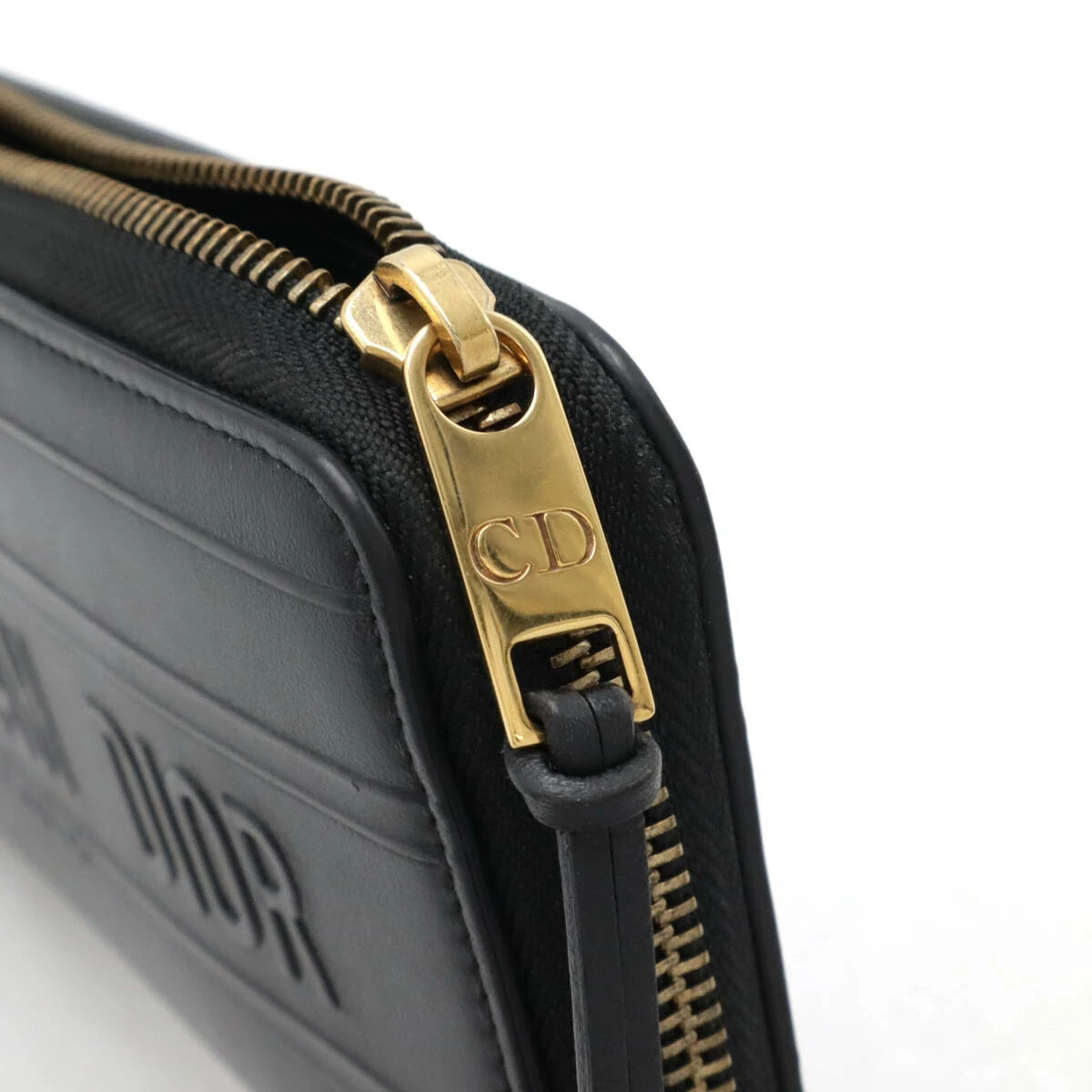 Christian Dior Embossed Logo Zip Around Long Wallet Leather