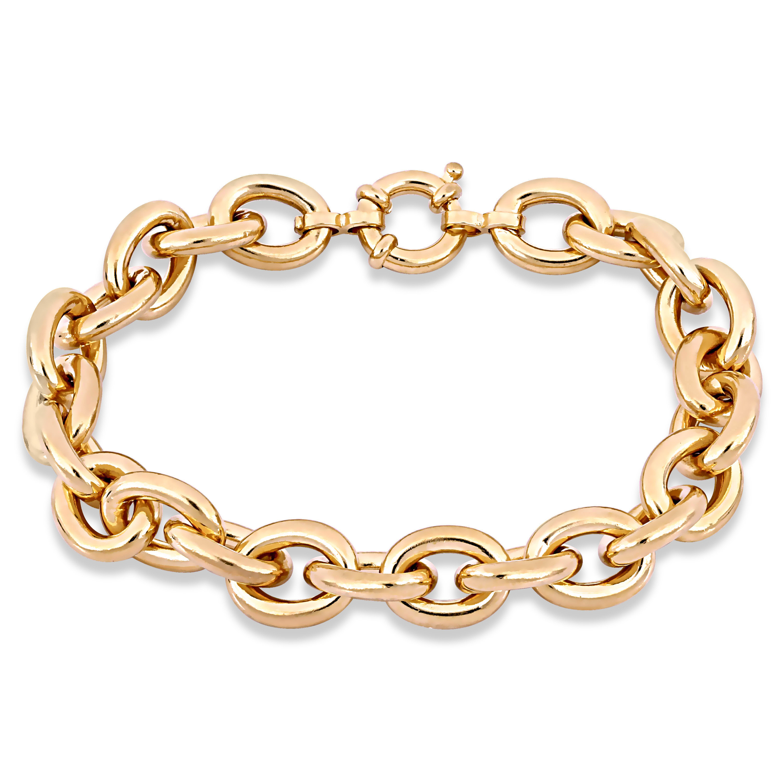 Amour Yellow Silver 11 mm Oval Link Bracelet with Large Spring Ring Clasp - 8 in