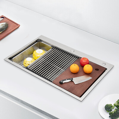 New 33''x22'' Single Bowl Undermount Workstation Kitchen Stainless Steel Sink SALE