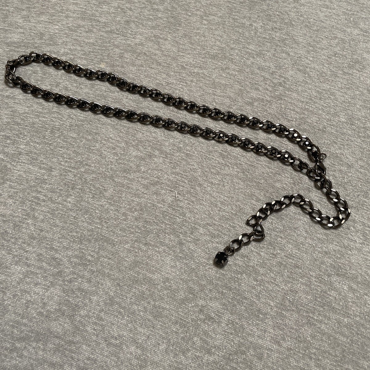 Vintage Women's Black Tone Black Crystal Rhinestone Chain