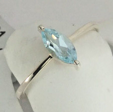 925 Sterling Silver BLUE TOPAZ Small MARQUISE CUT SOLITAIRE GEMSTONE Ring Size 6