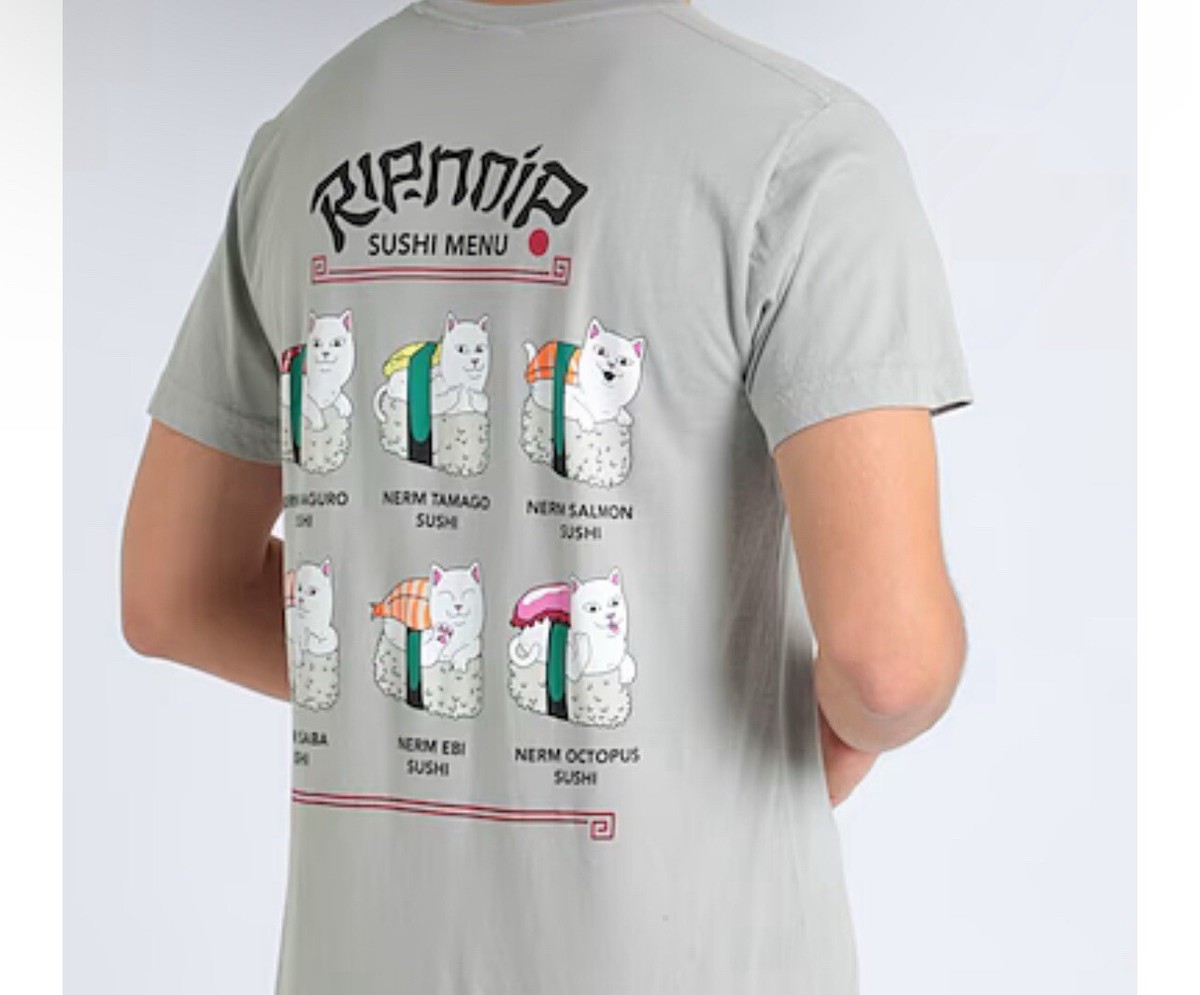 Rip N Dip Grey Sushi Menu T-Shirt -L NWOT