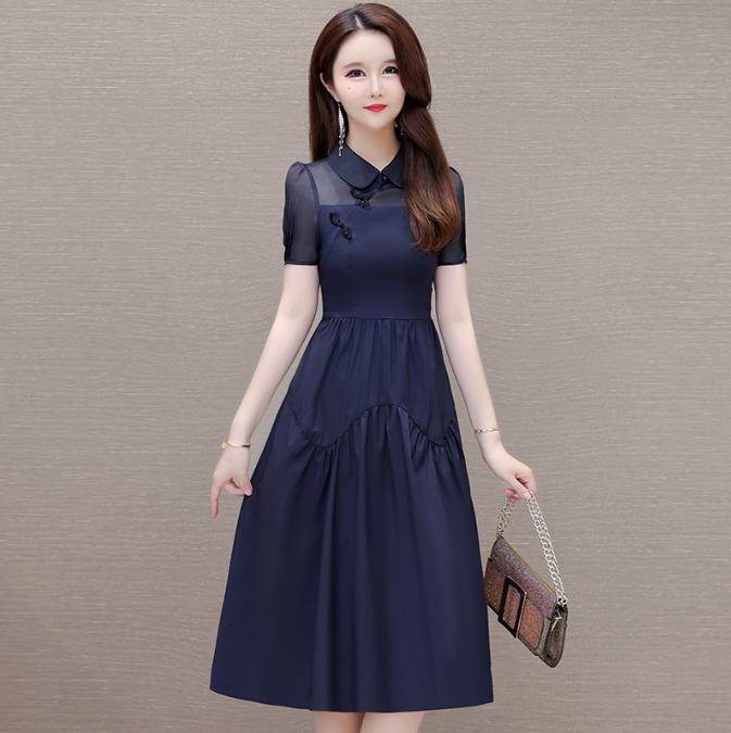 Knee Length Summer Korean Dress Elegant Woman Floral Dress Summer
