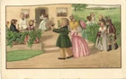 PC PAULI EBNER, ARTIST SIGNED, TERRACE SCENE, Vintage Postcard (b26429)