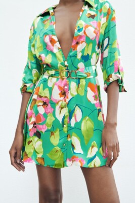 zara green floral shirt dress Woman Printed Mini 2366/275 Moonlit Garden