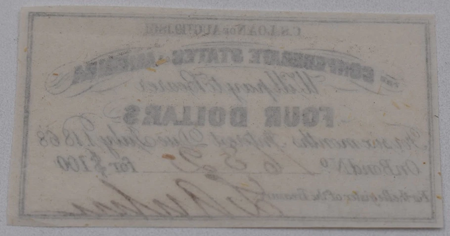 1868 $4 Four Dollars CSA CONFEDERATE STATES OF AMERICA Bond Coupon - Image 2 of 2