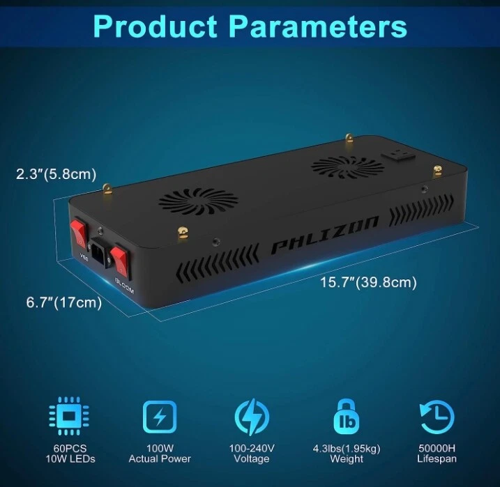 Phlizon 600W LED Luz de Crecimiento Espectro Completo Veg Bloom Lámpara para Hidroponía Interior Foto 4 de 4