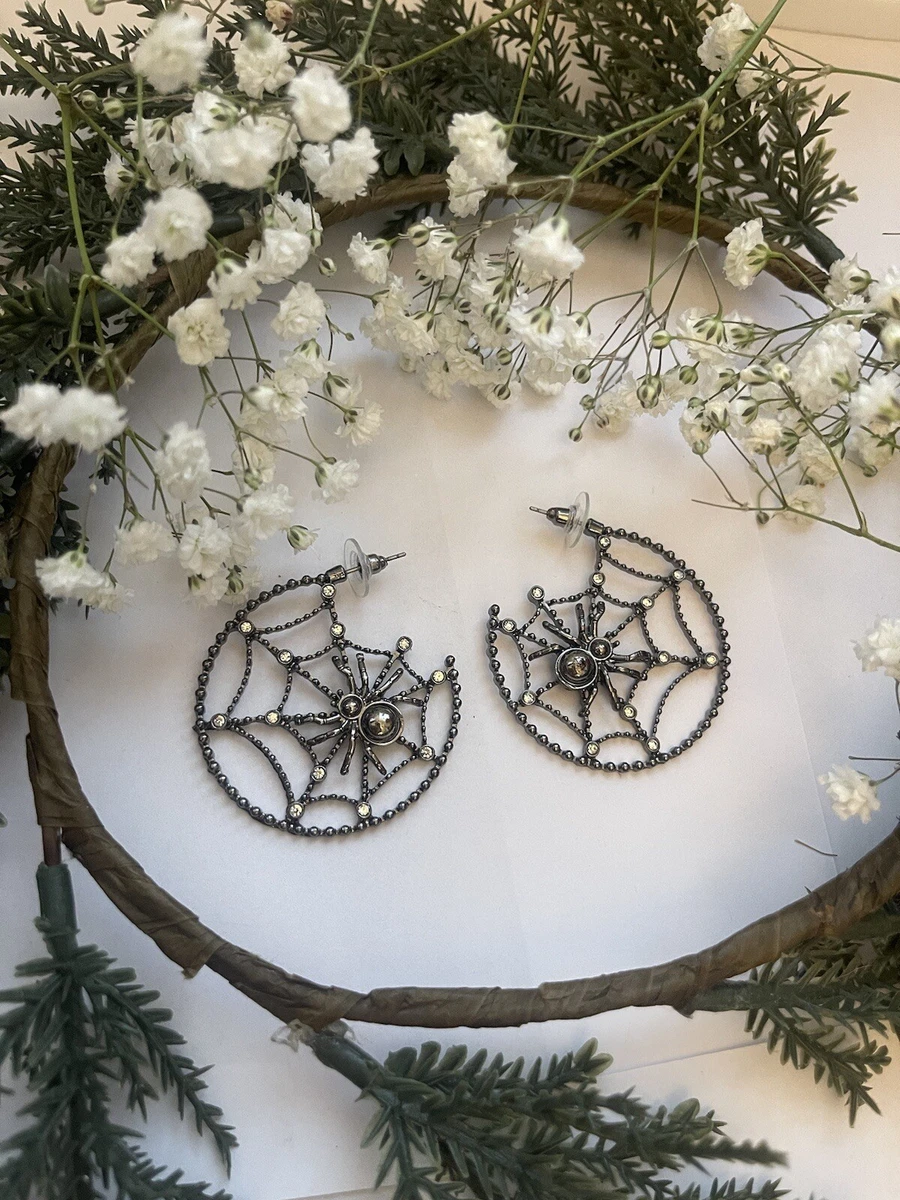 Gunmetal Spiderweb Pierce Earrings With Rhinestone Cosplay Hoop | eBay