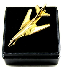 Military Jet Lapel Pin Gold Swing Wing Airplane Hat Jacket Tack Vintage Jewelry