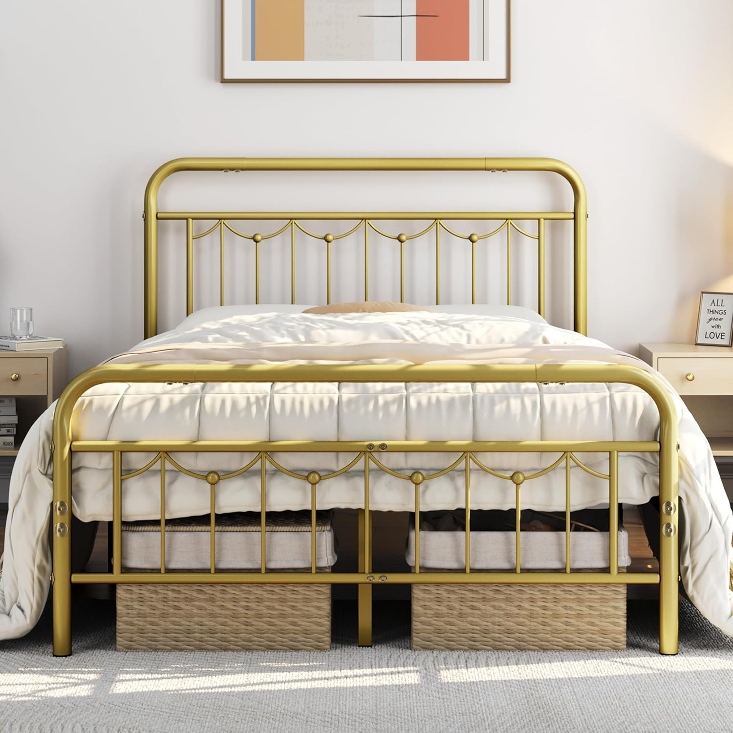 With Headboard, Heavy Duty, Antique Gold Finish